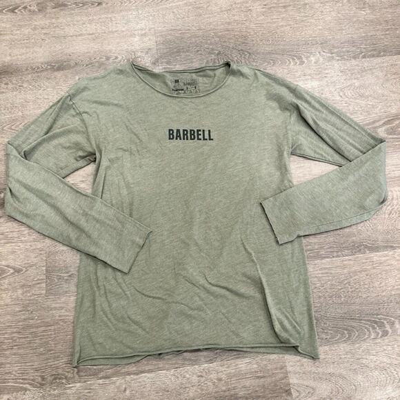 Barbell Men's‎ Long Sleeve Tshirt Size Small Olive Green Thin Tee Spellout - Picture 1 of 6